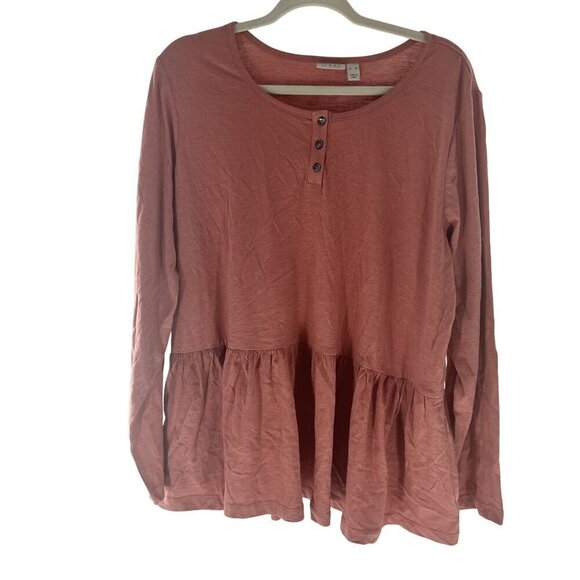 Lori Goldstein LOGO Womens XL Long Sleeve Peplum Top Pink 100% Cotton Made In In - Picture 2 of 11